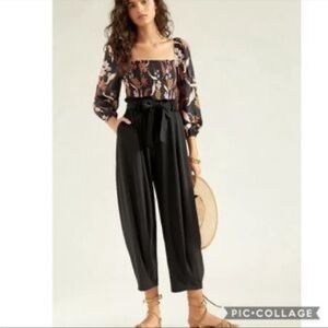 Anthropologie Pant Paper Bag Waist Black Trouser Pockets Tie Waist Sz S NEW